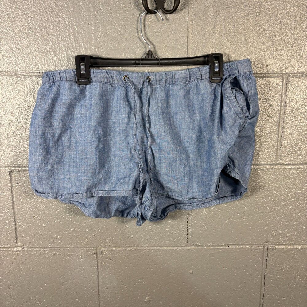 J.Crew Chambray Shorts Womens M Blue Cotton Pull-On Elastic Waist Patch Pockets